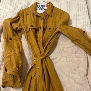 Banana Republic Long Sleeve Linen Belted Midi Dress